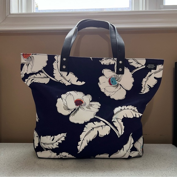 Jack Spade Poppy Floral Navy Canvas and Leather Tote Bag - Picture 5 of 12